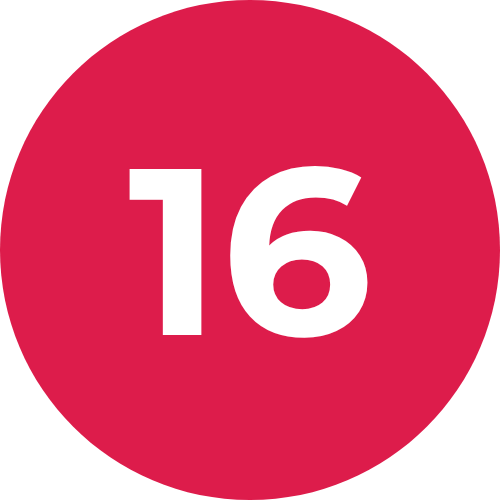 Picto avec le chiffre 16 illustrant les 16 années d'expérience d'Adimeo sur le framework Symfony