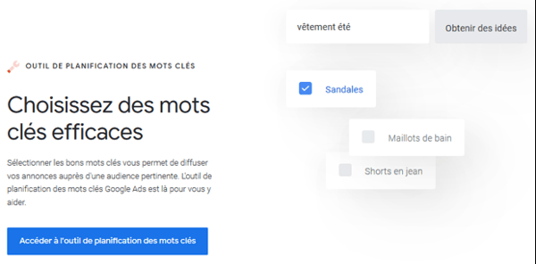 Capture d'écran de Google Keyword Planner