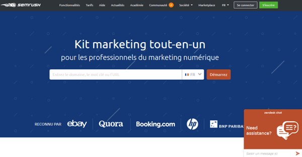 Capture d'écran de SEMrush