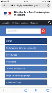 Capture d'écran du site ecologique-solidarite.gouv.fr sur mobile