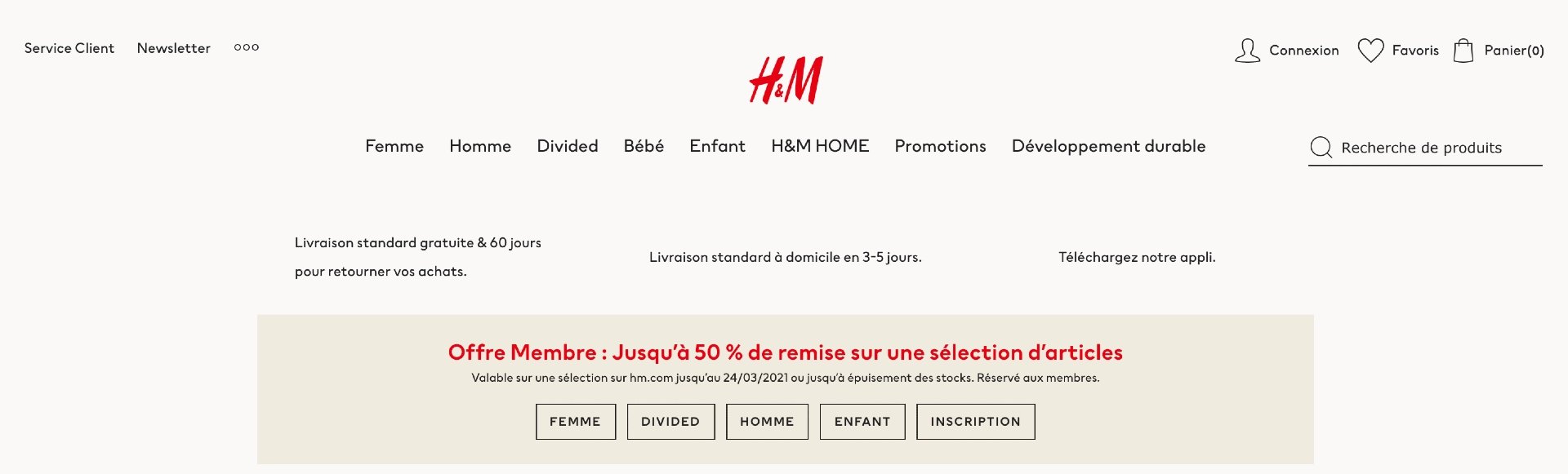 menu de navigation - image commerciale - h&m
