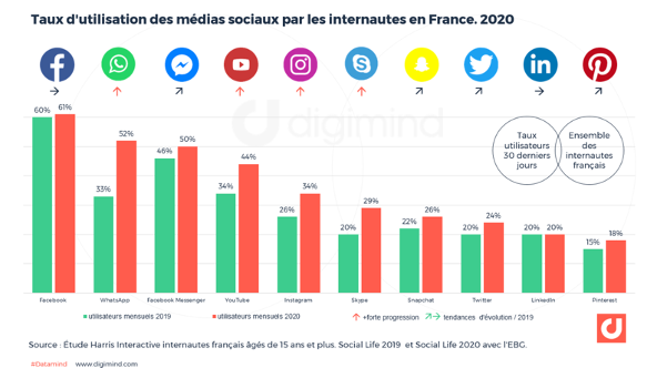 taux d'utilisation des médias sociaux en France en 2020