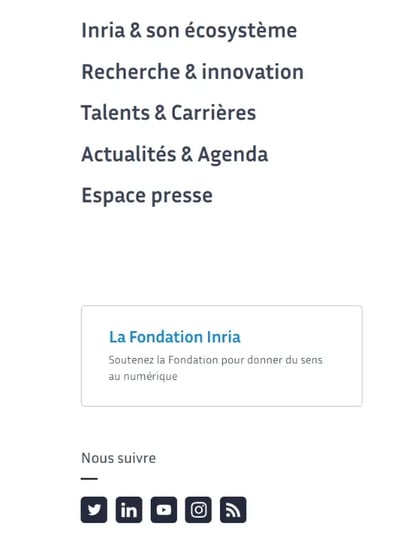 Capture d'écran du menu du site de l'INRIA