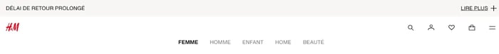 Capture d'écran du menu de H&M
