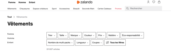 Page catégorie Zalando