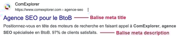 Capture d'écran d'une meta description sur un moteur de recherche