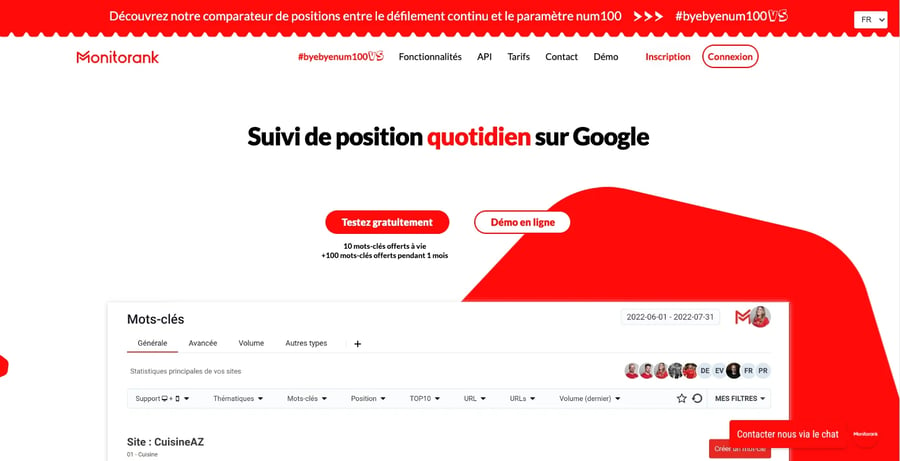 Sur cette capture d'écran, l'interface de Monitorank