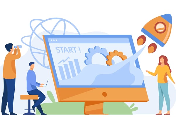 L'illustration représente le lancement d'un nouveau site web.