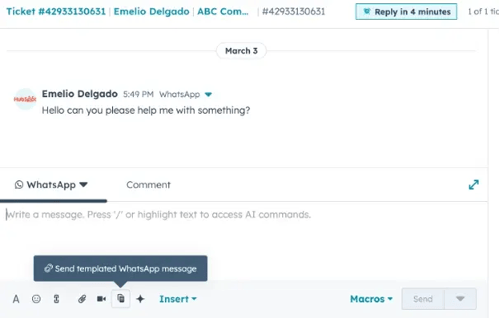 Capture d'écran du back-office d'HubSpot pour illustrer la gestion des templates WhatsApp