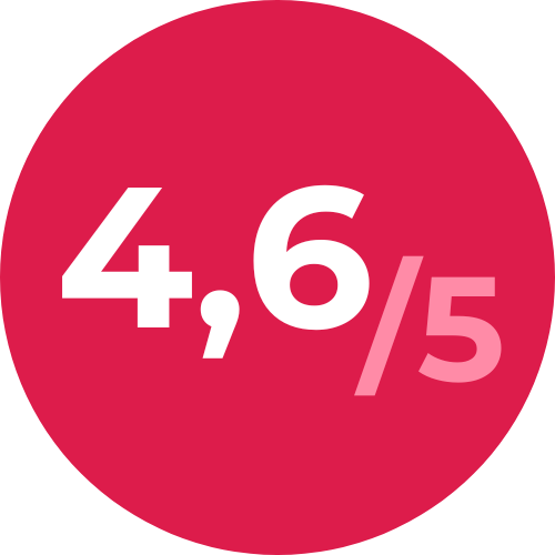 Note de satisfaction de 4,6 sur 5 dans un cercle rouge