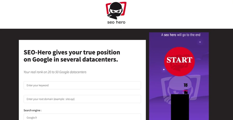 Sur cette capture d'écran, l'interface de SEO Hero Ninja 