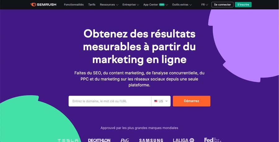 Sur cette capture d'écran, l'interface de Semrush