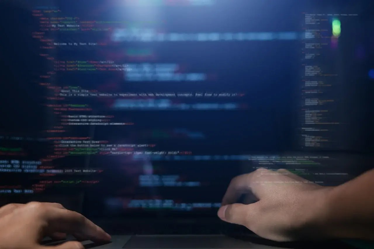 Une personne saisie sur son ordinateur du code, représentant la configuration d'une IA pour un projet digital.