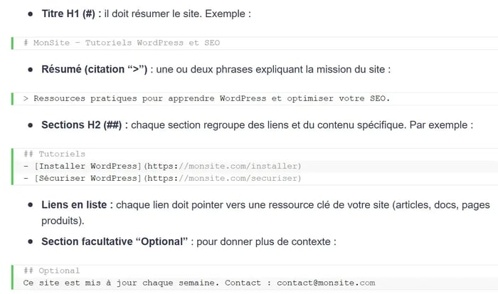 Exemples d'un fichier LLMS.txt