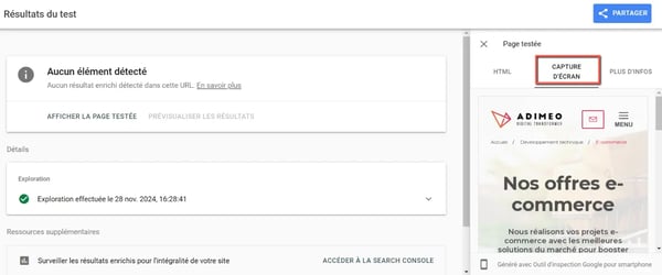 Capture d'écran d'un résultat de test