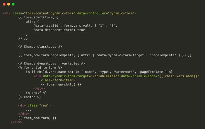 Capture d'écran du code HTML/Twig