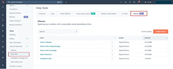 Capture de l'interface de HubSpot pour illustrer la rotation des tickets
