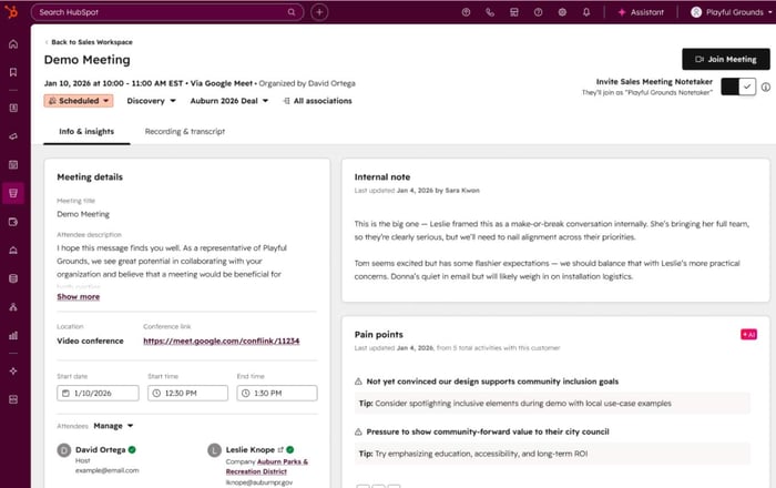 Capture d'écran de l'interface "Smarter Sales Meetings"