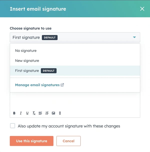 Capture d'écran de la personnalisation de la signature mail