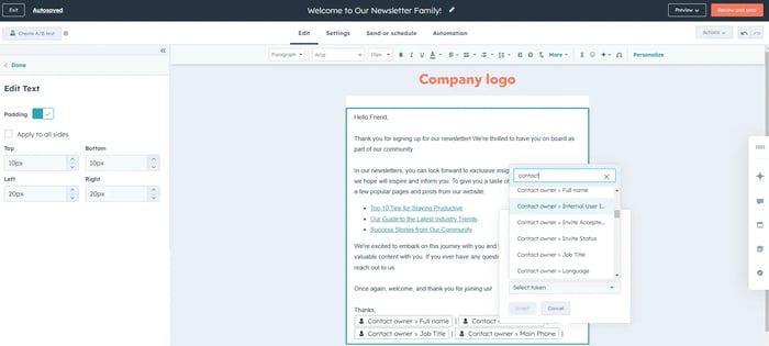 Capture d'écran d'un exemple de mail avec la personnalisation de l'objet