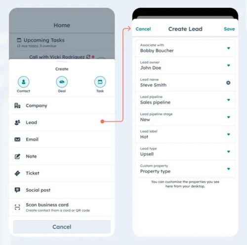 Capture d'écran pour illustrer la création de leads sur mobile