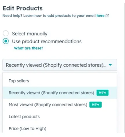 Capture d'écran de la mise à jour de l'interfaçage entre HubSpot et Shopify