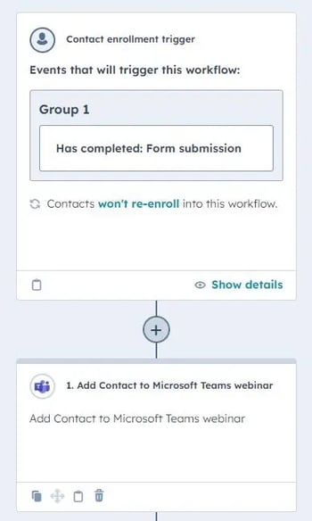 Capture d'écran d'un enregistrement d'un worflow spécifique sur HubSpot