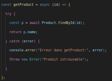Capture d'écran d'un bout de code illustrant la solution à l'erreur n°1 - La mauvaise gestion des erreurs asynchrones