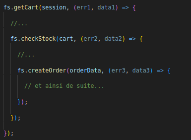 Capture d'écran d'un bout de code illustrant l'erreur n°3 - Utiliser les callbacks avec plusieurs opérations asynchrones