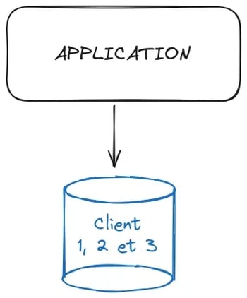 Schéma explicatif - Nous voyons une application commune à l'ensemble des clients