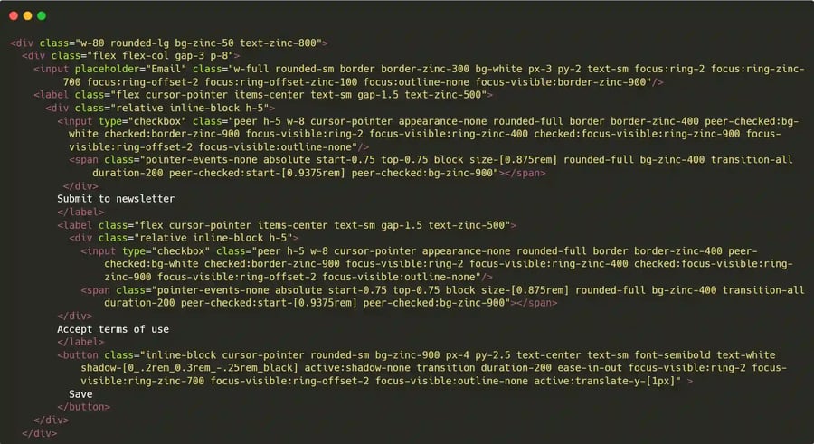 Exemple de composant de formulaire complexe réalisé uniquement avec les classes utilitaires TailwindCSS