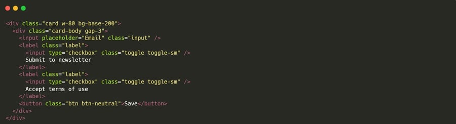 Exemple de composant DaisyUI simplifiant un formulaire TailwindCSS avec des classes plus lisibles