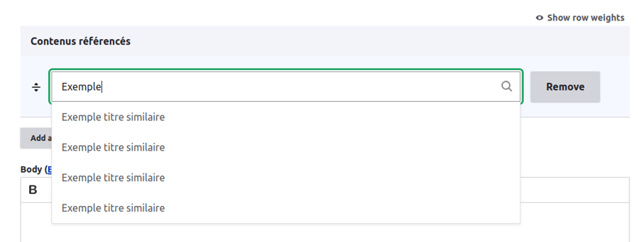 Autocomplétion de Drupal avec des titres similaires