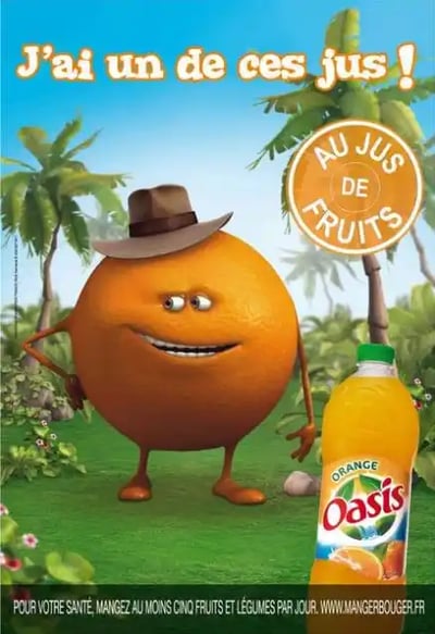 Pub Oasis - Avec l'orange et le texte "J'ai un de ces jus !"