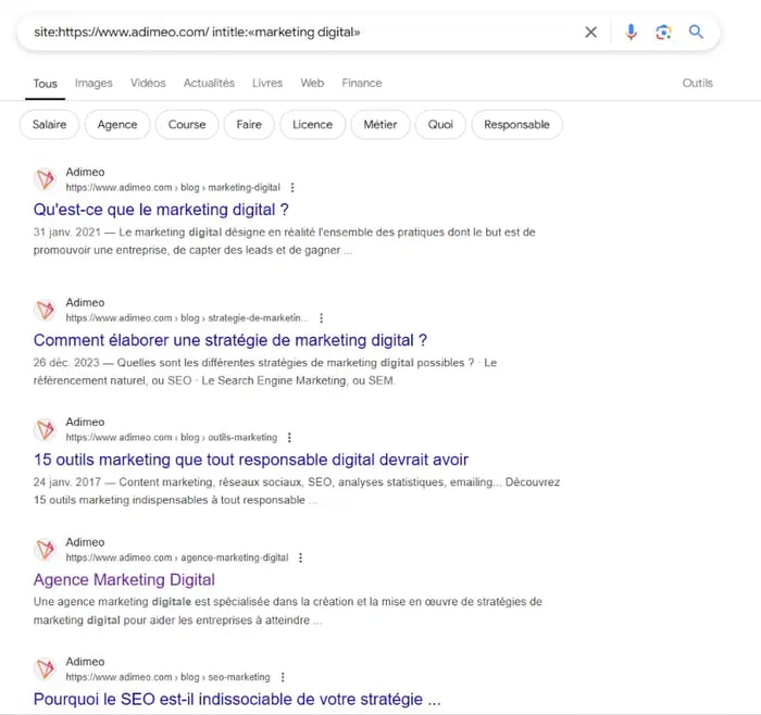 Capture d'écran du résultat pour la commande site:https://www.adimeo.com/ intitle:"marketing digital"