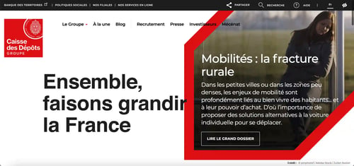 Capture d'écran du site de la Caisse des dépôts réalisé sous Drupal