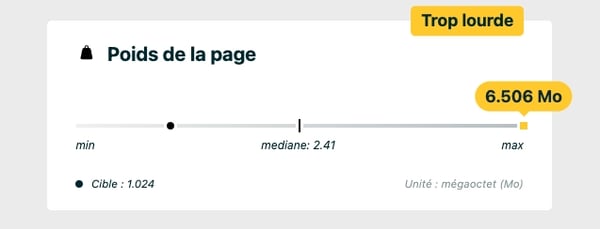 Capture d'écran du résultat de recherche sur le poids de la page