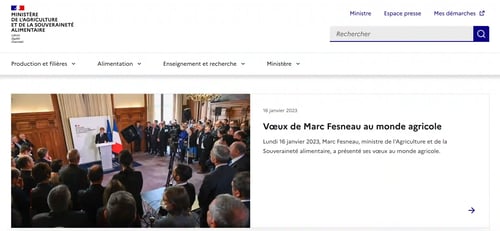 Capture d'écran du site du Ministère de l'agriculture réalisé sous Drupal