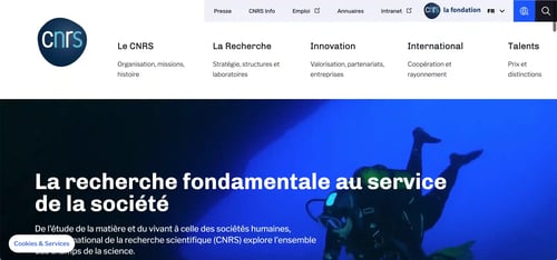 Capture d'écran de l'usine à sites du CNRS réalisé par Adimeo sous Drupal