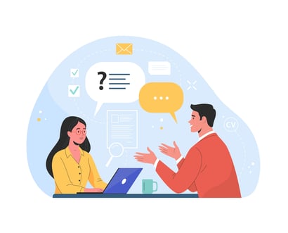 Sur cette illustration, un entretien individuel charte télétravail