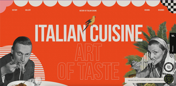 Exemple d’un site internet mettant en avant le nostalgic design History of italian food tilda