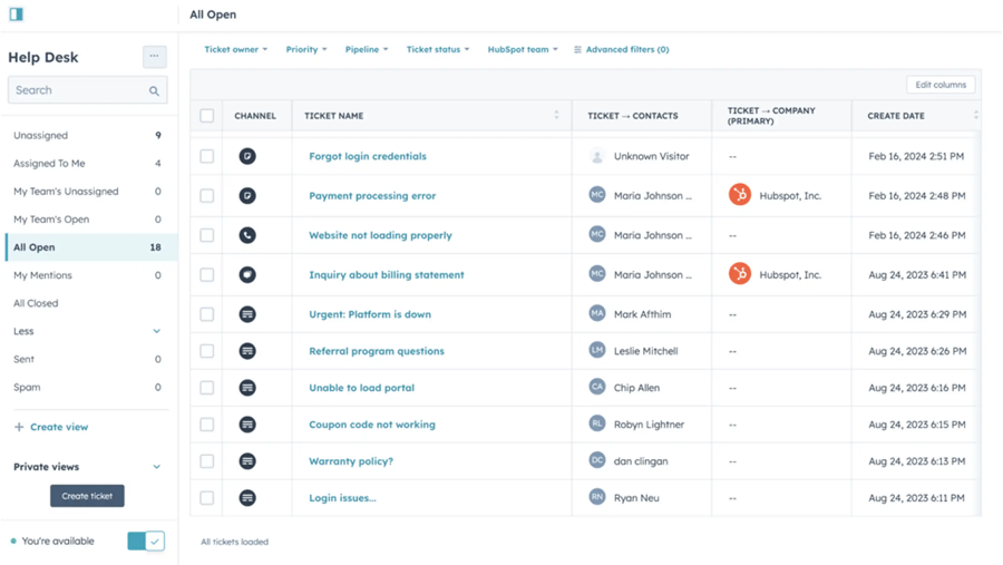 Capture d'écran du nouvel espace de travail d'HubSpot