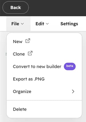Capture d’écran du menu HubSpot affichant l’option « Convert to new builder » pour convertir un workflow existant vers le nouvel Agent Builder.