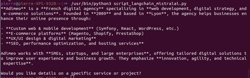 Exemple d'intégration de Mistral AI via LangChain