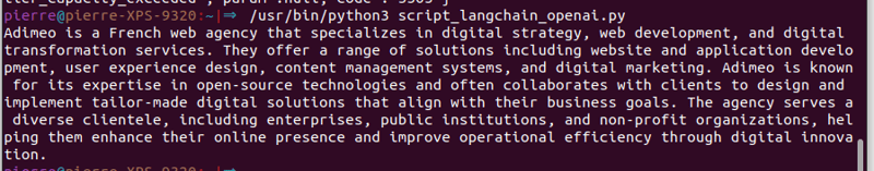 Exemple d'une intégration de OpenAI via LangChain