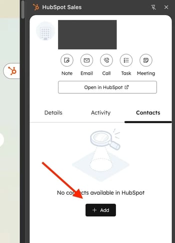 Capture d'écran pour illustrer la création de contacts depuis l’extension Chrome HubSpot