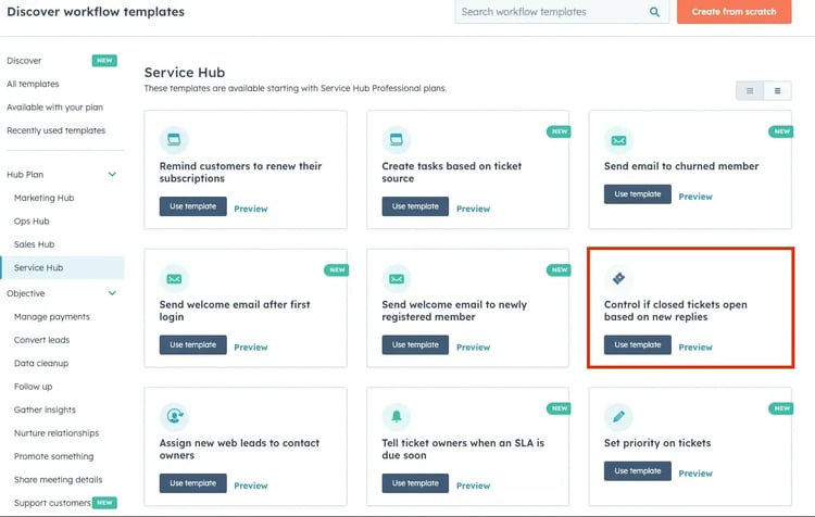 Capture d'écran de l'interface HubSpot pour illustrer où réouvrir un tickets fermés