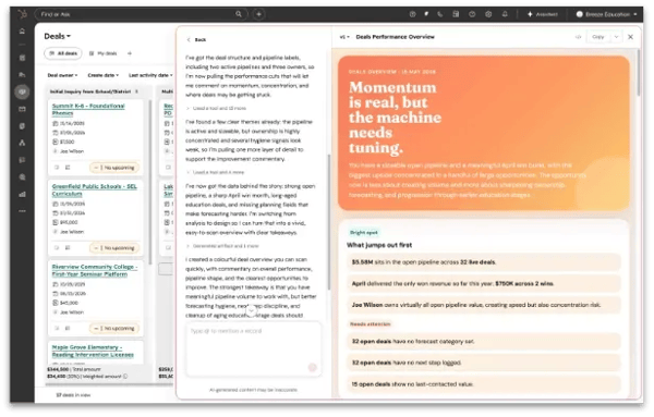Espace de travail Breeze dans HubSpot permettant de créer et modifier des contenus avec l’assistance de l’intelligence artificielle.