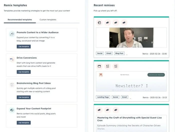 Capture d'écran de la nouvelle interface de gestion des remix de contenu