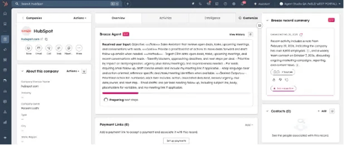 Capture d'écran du back-office de HubSpot pour illustrer l'utilisation d'un agent IA directement dans les fiches contacts du CRM